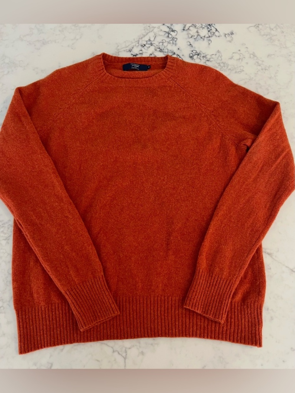 J. Crew Mens Medium Orange 100% Lambs Wool Crewneck Sweater Preppy Ivy League